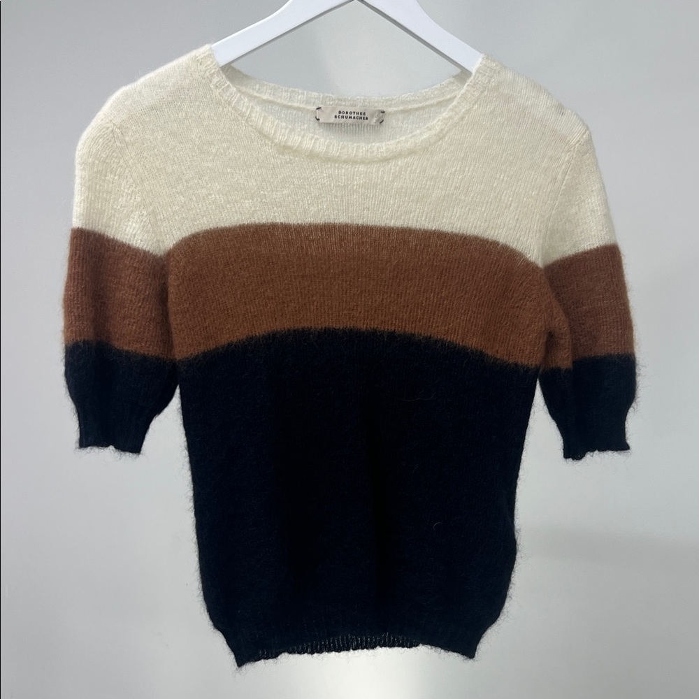 Stylish Crew Neck Sweater - Cream, Brown, and Black